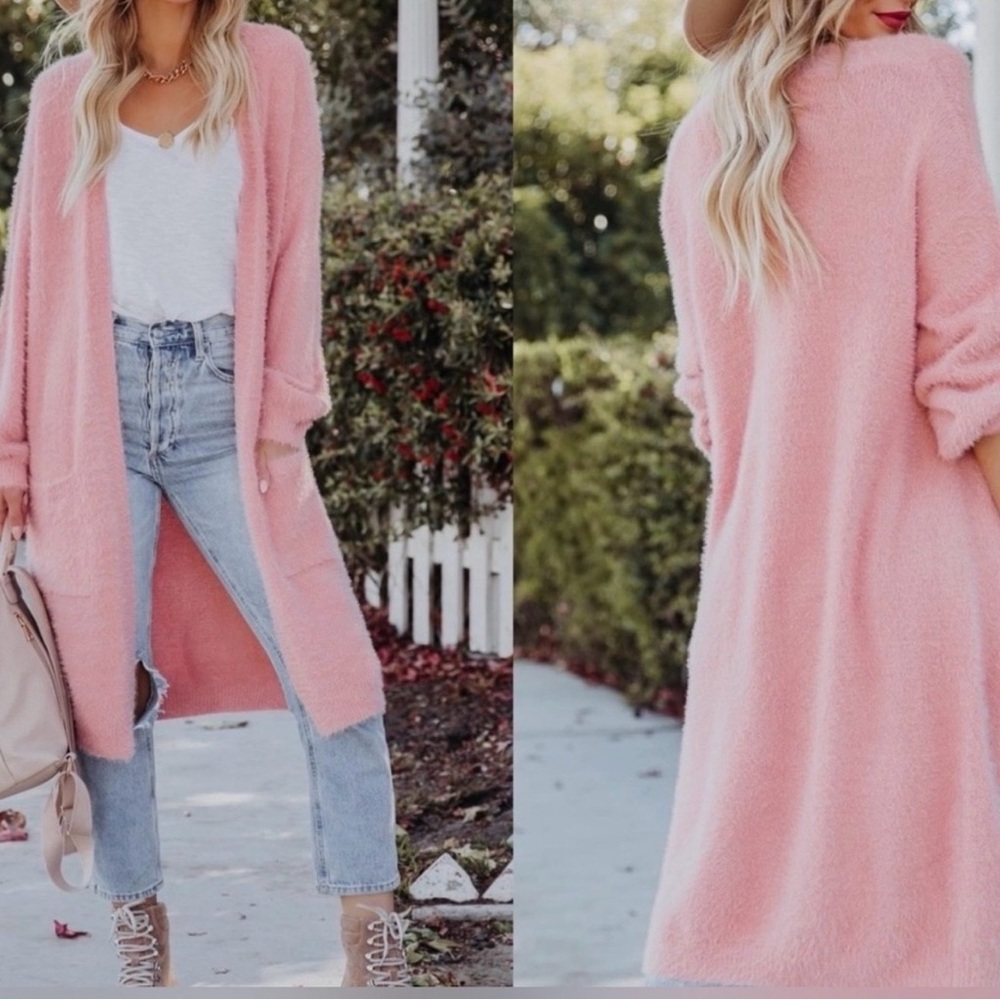 Divided Long Pink Open-Front Women's Cardigan